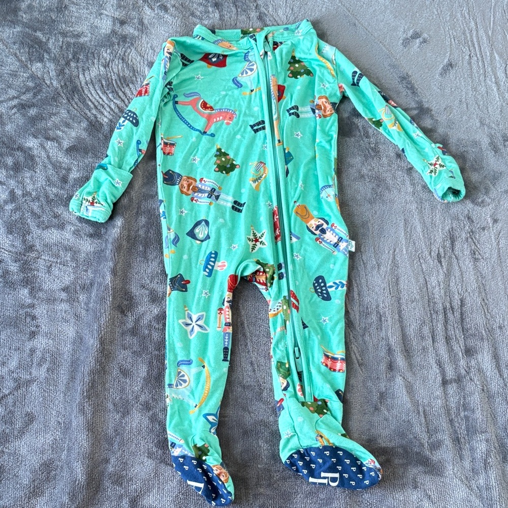 Perfectly Posh Teal Kids Footie with Playful Patterns